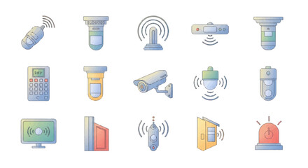Collection of Colorful Security and Surveillance Icons.
