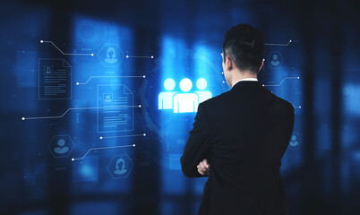 Concept of a digital human resources platform for workforce management. An applicant tracking...