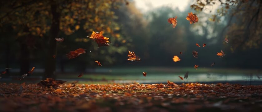 Simple autumn background with falling leaves, perfect for creating a seasonal atmosphere in graphics, posters, and digital content.