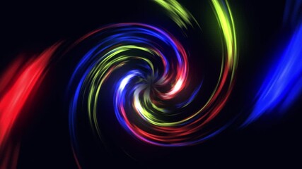 Colorful glowing vortex swirling with red, blue, yellow light trails. Abstract gradient spiral tunnel with fluid energy flow and dynamic rotation for futuristic backgrounds, sci-fi motion - Powered by Adobe