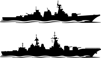 Obraz premium Warship navy silhouette vector illustration