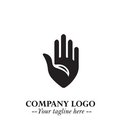 Minimalist Black Hand Logo Symbol on White Background in Clean Modern Silhouette Style
