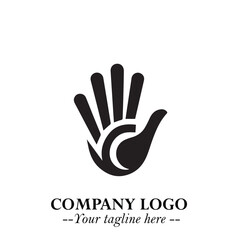 Minimalist Black Hand Logo Symbol on White Background in Clean Modern Silhouette Style
