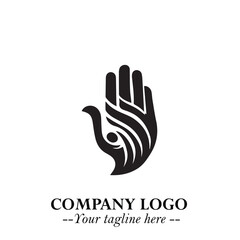 Minimalist Black Hand Logo Symbol on White Background in Clean Modern Silhouette Style