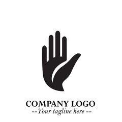Minimalist Black Hand Logo Symbol on White Background in Clean Modern Silhouette Style