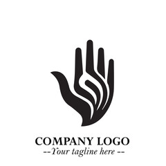 Minimalist Black Hand Logo Symbol on White Background in Clean Modern Silhouette Style