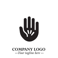 Minimalist Black Hand Logo Symbol on White Background in Clean Modern Silhouette Style