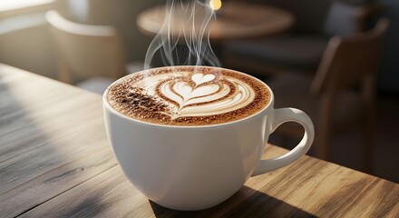 A freshly prepared cappuccino coffee with creamy froth in a stylish cup, served on a clean minimal background