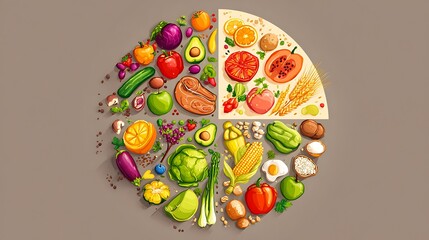Healthy Food Plate with Fresh Fruits and Vegetables.