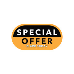 A bold Black Friday special offer label featuring modern typography perfect for promotional banners, online ads, discount campaigns, e-commerce, retail marketing, and holiday shopping events