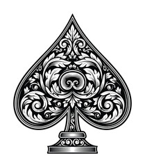 Ornate spade design vector illustration playing card suit black and white eps silhouette