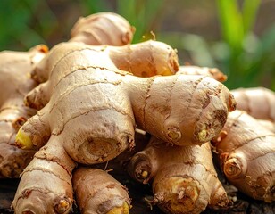 Fresh Ginger Root Close Up, Brown and Beige Colors, Natural Food Photography