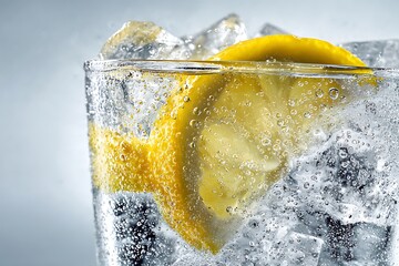 Refreshing Gin and Tonic with Lemon Slice and Ice.