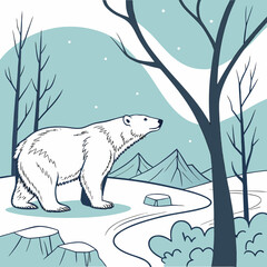 Arctic Solitude: A stoic polar bear stands tall in a serene, snowy landscape, representing the quiet dignity of the arctic wilderness.