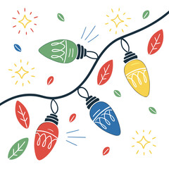 Festive String Lights: A vibrant illustration showcasing a string of colorful lights, each adorned with unique patterns, radiating a warm, inviting glow.