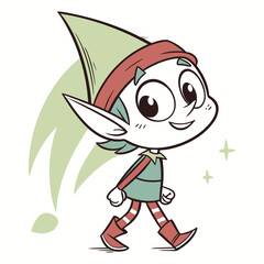 Joyful Holiday Elf Illustration: A charming holiday elf joyfully steps forward, his cheerful demeanor and festive attire evoke the magic of the season, creating warmth and delight.