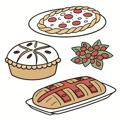 Culinary Delights in Sketch: A delightful illustration showcases a medley of baked goods, each exuding culinary artistry. The scene captures the essence of food.