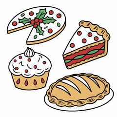 Delectable Bakery Delights: A collection of tantalizing baked goods, from a festive pie and cake, ideal for any event.