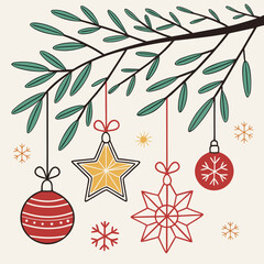 Festive Ornament Display: A collection of meticulously crafted ornaments, each a testament to seasonal joy, is suspended gracefully from a delicate branch.