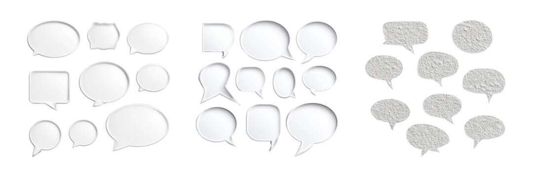 Assorted blank speech bubble shapes, offering versatile communication options, perfect for dialogue and text, on transparent background.