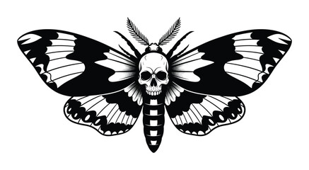 Death moth skull vector illustration black and white tattoo design art eps silhouette