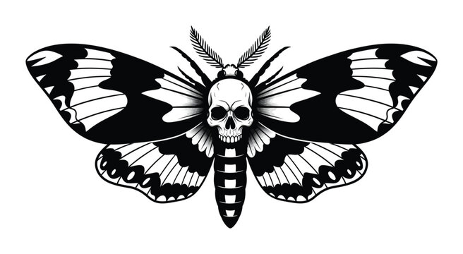Death moth skull vector illustration black and white tattoo design art eps silhouette