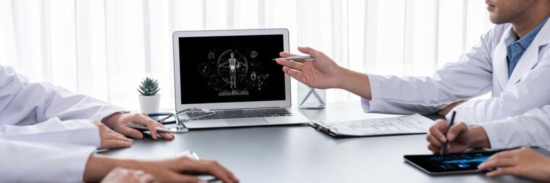 Medical science technology and futuristic healthcare virtual computer software analyze human health and diagnose disease for doctor data and medical research. brisk