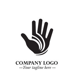 Minimalist Black Hand Logo Symbol on White Background in Clean Modern Silhouette Style