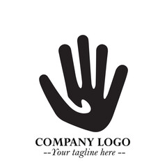 Minimalist Black Hand Logo Symbol on White Background in Clean Modern Silhouette Style