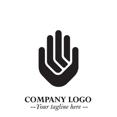 Minimalist Black Hand Logo Symbol on White Background in Clean Modern Silhouette Style