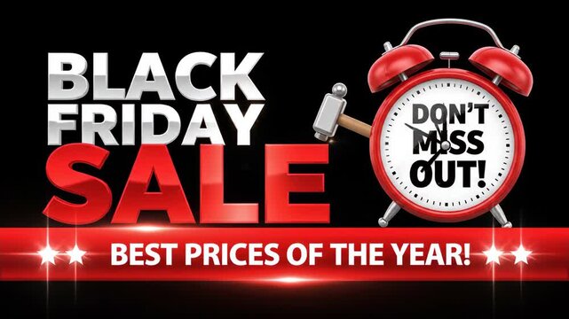Black friday sale with alarm clock announcing best prices of the year and dont miss out promotion on black background black friday sale