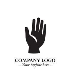 Minimalist Black Hand Logo Symbol on White Background in Clean Modern Silhouette Style