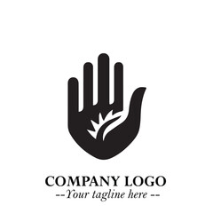 Minimalist Black Hand Logo Symbol on White Background in Clean Modern Silhouette Style