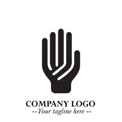 Minimalist Black Hand Logo Symbol on White Background in Clean Modern Silhouette Style