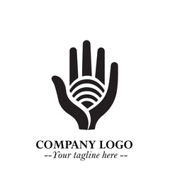 Fototapeta premium Minimalist Black Hand Logo Symbol on White Background in Clean Modern Silhouette Style