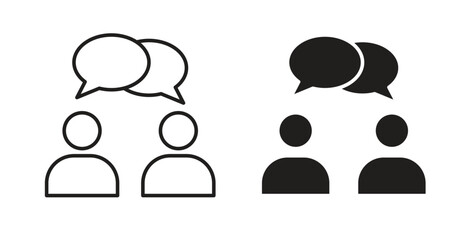Communication icon in line design and solid black and white colors for designs