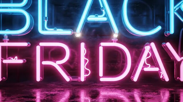 Black friday neon sign on brick wall, perfect for advertising and promotion of sales event, creating a modern and urban vibe black friday sale