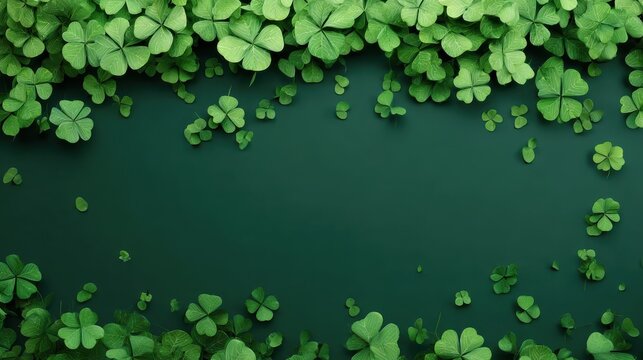 St. Patrick's Day background with shamrocks and green theme, suitable for banners, posters, and celebratory content.