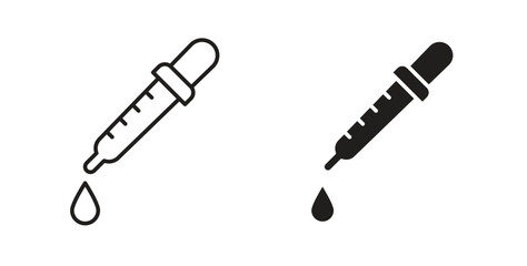 Eye dropper icon in line design and solid black and white colors for designs