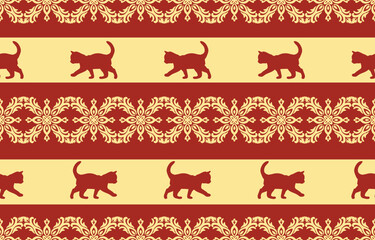 Cute seamless cat pattern vector with playful kittens, perfect for kids fabric, wallpaper, stationery, and gift wrapping.