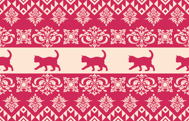 Cute seamless cat pattern vector with playful kittens, perfect for kids fabric, wallpaper, stationery, and gift wrapping.