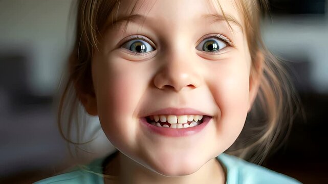 Surprised child with wide eyes and open mouth in a cozy indoor setting