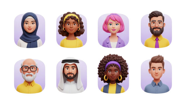 3D Diverse Profile Avatars Icon Set: Modern People User Interface Collection