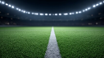 Exciting night soccer action at a football stadium captivating view of illuminated grass field