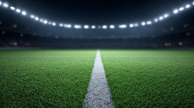 Exciting night soccer action at a football stadium captivating view of illuminated grass field