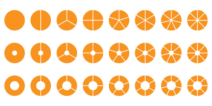Pie charts diagrams. Different color circles. donut and pie chart infographic elements set. Colorful diagram collection with. Circle icons for infographic on Transparent Background. EPS 10.