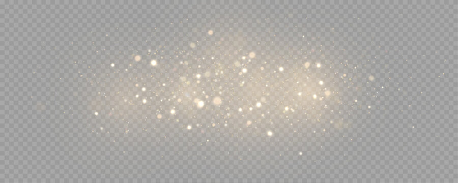 The dust sparks and golden stars shine with special light. Vector sparkles on a transparent background. . Stock royalty free vector illustration. PNG	