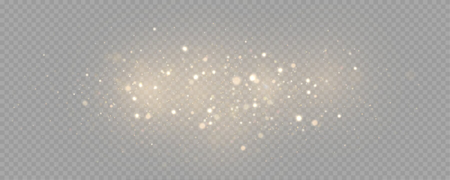 The dust sparks and golden stars shine with special light. Vector sparkles on a transparent background. . Stock royalty free vector illustration. PNG	