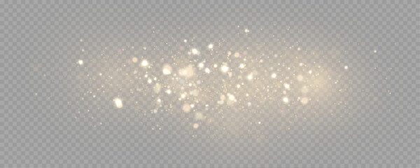 The dust sparks and golden stars shine with special light. Vector sparkles on a transparent background. . Stock royalty free vector illustration. PNG	
