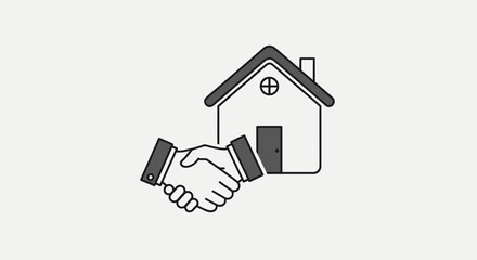 Handshake in front of a house icon representing a real estate deal or agreement.